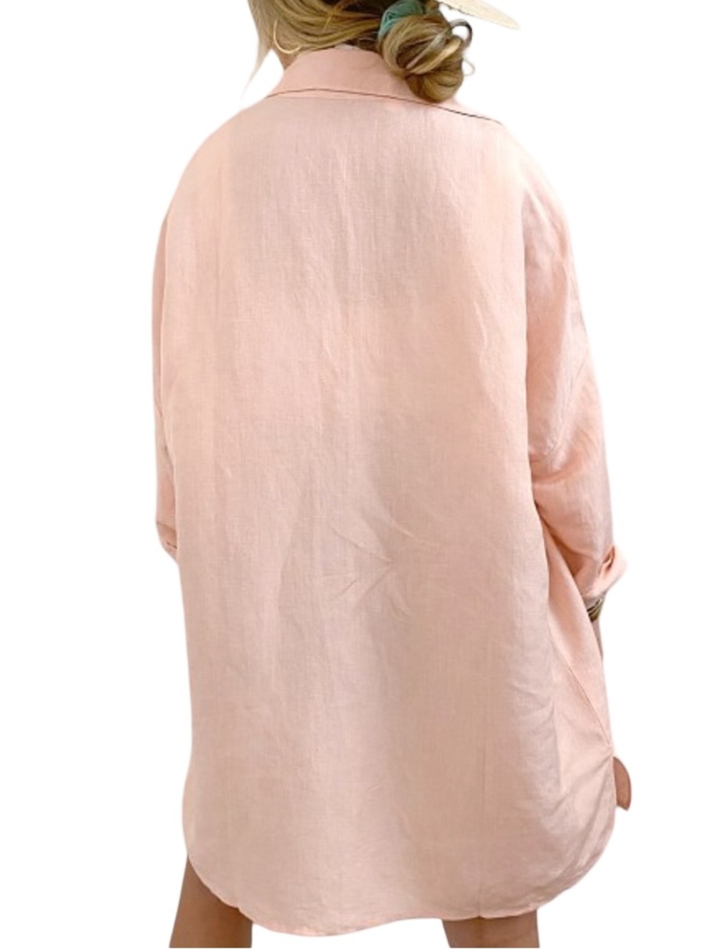 Show Me Your Mumu John Button Down Shirt Pink Linen Blend Oversized Size XS - Picture 2 of 9